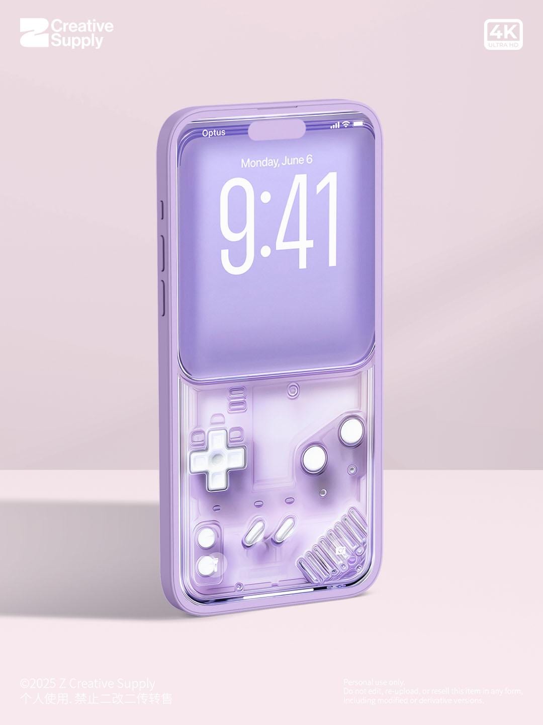 Purple Retro Gameboy Phone Wallpaper, Transparent Realistic game console circuit board Digital Art for Lock screen, Pastel y2k aesthetics