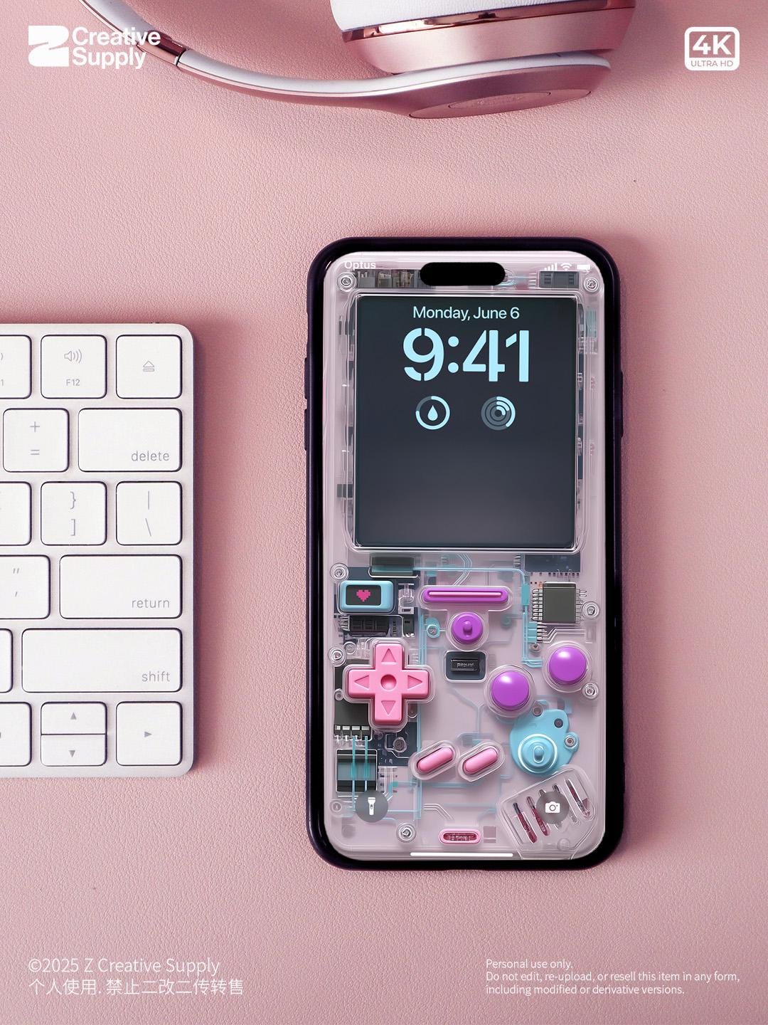Pink purple retro Gameboy Phone Wallpaper Ultra-Realistic Transparent Y2k Digital Art for Phone screen | Pastel  gamer aesthetics